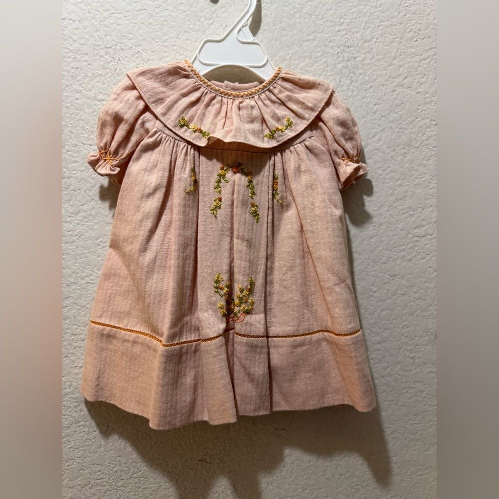 Sophie & Lucas Girls Smocked Cotton Dress Thanksgiving Pumpkins Fall pale rose